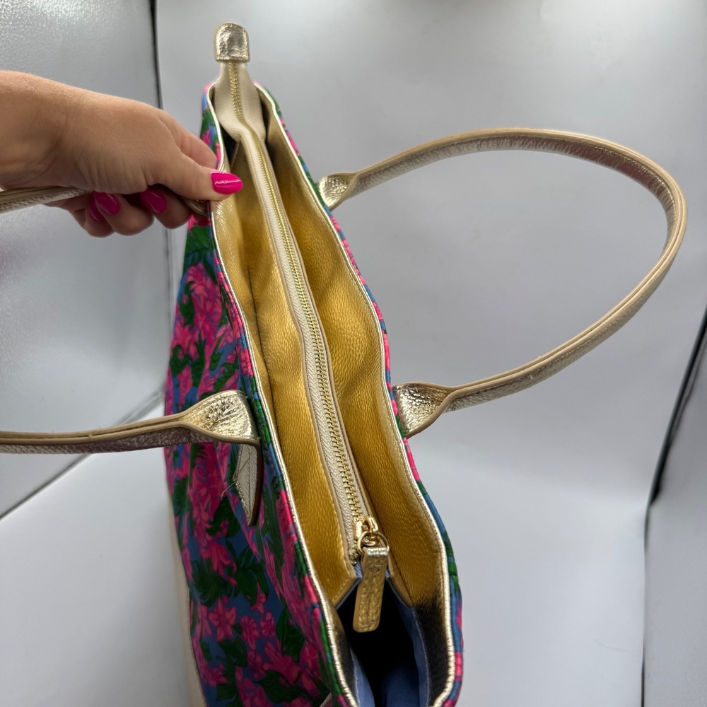 Lilly Pulitzer Women's Art Tote Bag Cerise Pink Safari Sunset Floral Print Set - Picture 9 of 11